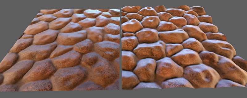 Normal maps versus parallax maps for 3D modeling.