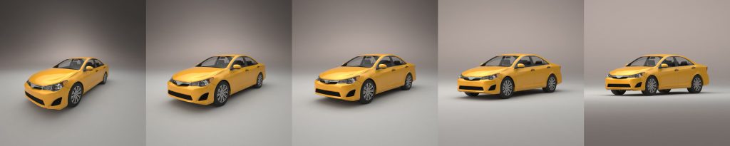 Examples of different types of lenses on a car 3d model render